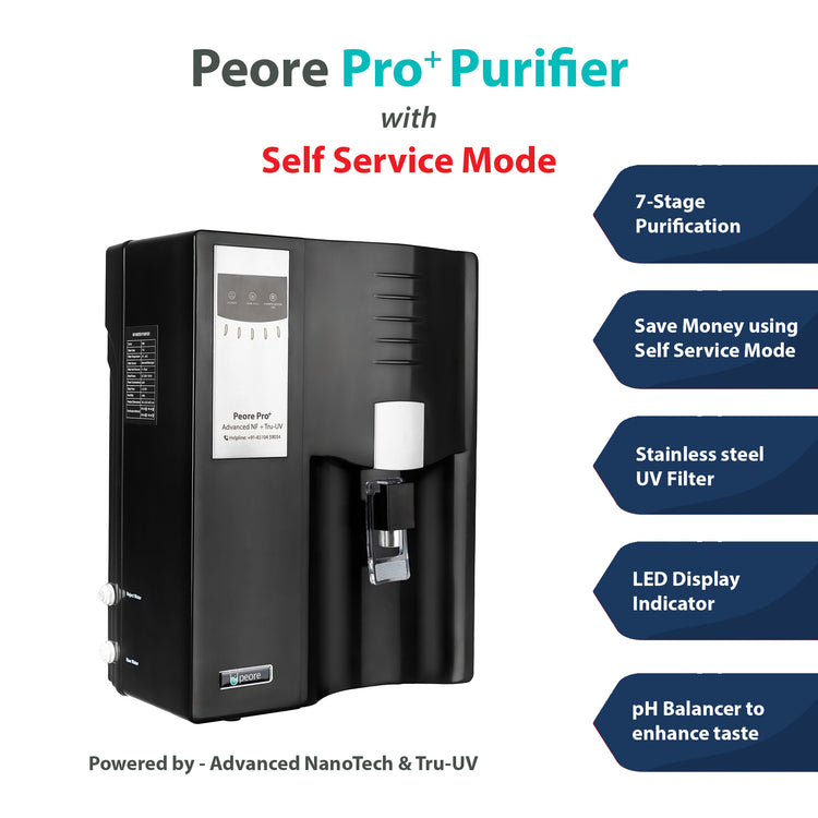 Peore Pro Plus NF+UV: Water Purifier with Less Water Wastage and Self-Service Mode (Black, New)