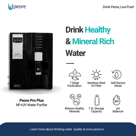 Peore Pro Plus NF+UV: Water Purifier with Less Water Wastage and Self-Service Mode (Black, New)