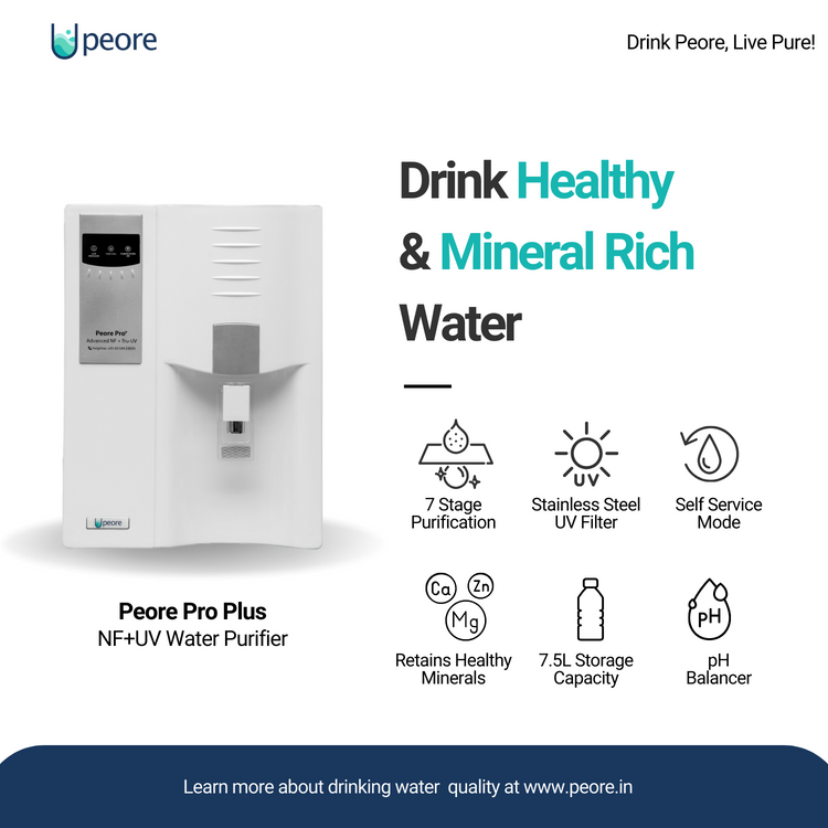 Peore Pro Plus NF+UV: Water Purifier with Less Water Wastage and Self-Service Mode (White, New)