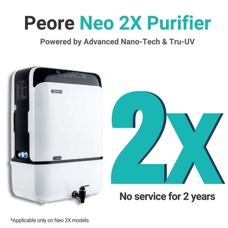 Peore Neo 2X NF+UV Water Purifier (White) | No Service for 2 Years | 2 Year Warranty