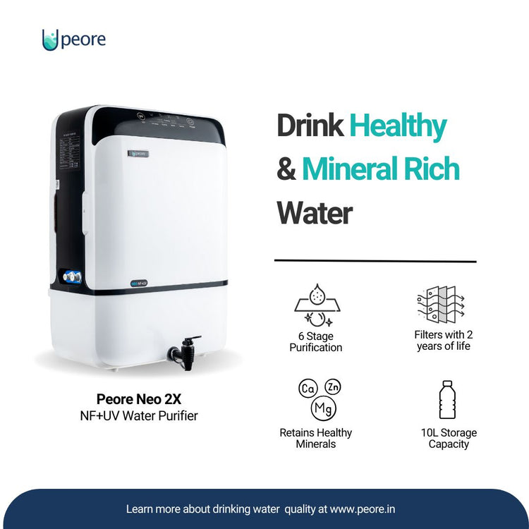 Peore Neo 2X NF+UV Water Purifier (White) | No Service for 2 Years | 2 Year Warranty